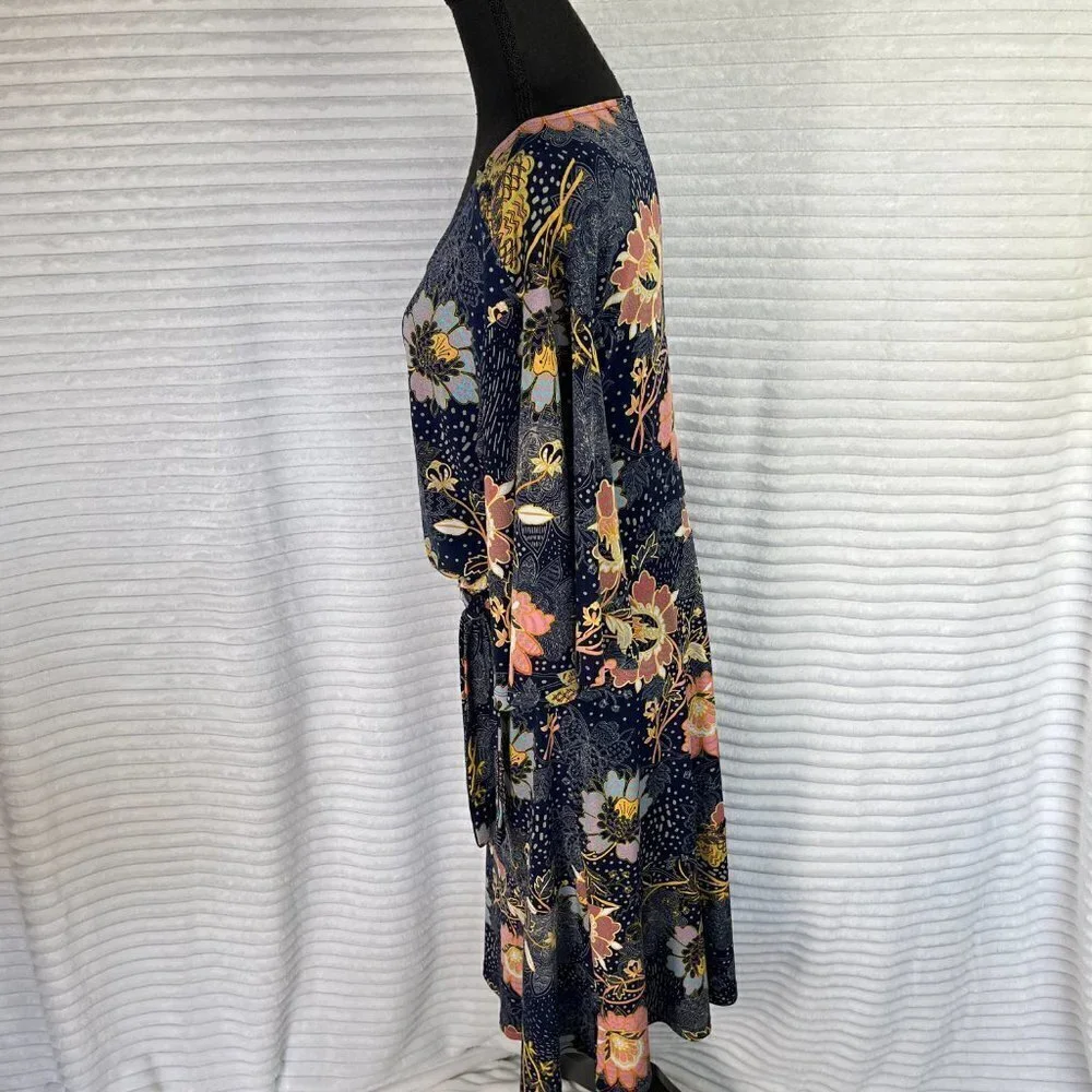 Navy Floral Boho Chic Dress – Romantic Everyday Elegance (Size L)